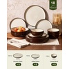 image:imageFamiware Milkyway Stoneware Dinnerware Set 12Piece Double Reactive Glaze Plates and Bowls Service for 4 Microwave and Dishwasher Safe ScratchResistant Moss Green amp CocoaLight khaki  Cocoa