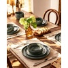image:imageFamiware Milkyway Stoneware Dinnerware Set 12Piece Double Reactive Glaze Plates and Bowls Service for 4 Microwave and Dishwasher Safe ScratchResistant Moss Green amp CocoaGreenish Brown