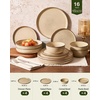 image:imageFamiware Milkyway Stoneware Dinnerware Set 12Piece Double Reactive Glaze Plates and Bowls Service for 4 Microwave and Dishwasher Safe ScratchResistant Moss Green amp CocoaMilk Tea