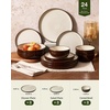 image:imageFamiware Milkyway Stoneware Dinnerware Set 12Piece Double Reactive Glaze Plates and Bowls Service for 4 Microwave and Dishwasher Safe ScratchResistant Moss Green amp CocoaLight khaki  Cocoa