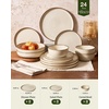 image:imageFamiware Milkyway Stoneware Dinnerware Set 12Piece Double Reactive Glaze Plates and Bowls Service for 4 Microwave and Dishwasher Safe ScratchResistant Moss Green amp CocoaLight khaki