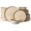 image:imageFamiware Milkyway Stoneware Dinnerware Set 12Piece Double Reactive Glaze Plates and Bowls Service for 4 Microwave and Dishwasher Safe ScratchResistant Moss Green amp CocoaMilk Tea