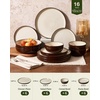 image:imageFamiware Milkyway Stoneware Dinnerware Set 12Piece Double Reactive Glaze Plates and Bowls Service for 4 Microwave and Dishwasher Safe ScratchResistant Moss Green amp CocoaLight khaki  Cocoa