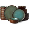 image:imageFamiware Milkyway Stoneware Dinnerware Set 12Piece Double Reactive Glaze Plates and Bowls Service for 4 Microwave and Dishwasher Safe ScratchResistant Moss Green amp CocoaMoss Green  Cocoa