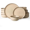 image:imageFamiware Milkyway Stoneware Dinnerware Set 12Piece Double Reactive Glaze Plates and Bowls Service for 4 Microwave and Dishwasher Safe ScratchResistant Moss Green amp CocoaMilk Tea
