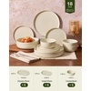image:imageFamiware Milkyway Stoneware Dinnerware Set 12Piece Double Reactive Glaze Plates and Bowls Service for 4 Microwave and Dishwasher Safe ScratchResistant Moss Green amp CocoaAlmond Milk