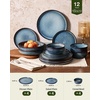 image:imageFamiware Milkyway Stoneware Dinnerware Set 12Piece Double Reactive Glaze Plates and Bowls Service for 4 Microwave and Dishwasher Safe ScratchResistant Moss Green amp CocoaDusty Blue