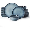 image:imageFamiware Milkyway Stoneware Dinnerware Set 12Piece Double Reactive Glaze Plates and Bowls Service for 4 Microwave and Dishwasher Safe ScratchResistant Moss Green amp CocoaDusty Blue