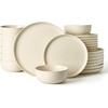image:imageFamiware Milkyway Stoneware Dinnerware Set 12Piece Double Reactive Glaze Plates and Bowls Service for 4 Microwave and Dishwasher Safe ScratchResistant Moss Green amp CocoaAlmond Milk