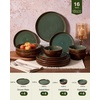 image:imageFamiware Milkyway Stoneware Dinnerware Set 12Piece Double Reactive Glaze Plates and Bowls Service for 4 Microwave and Dishwasher Safe ScratchResistant Moss Green amp CocoaMoss Green  Cocoa