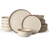 image:imageFamiware Milkyway Stoneware Dinnerware Set 12Piece Double Reactive Glaze Plates and Bowls Service for 4 Microwave and Dishwasher Safe ScratchResistant Moss Green amp CocoaLight khaki