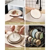 image:imageFamiware Milkyway Stoneware Dinnerware Set 12Piece Double Reactive Glaze Plates and Bowls Service for 4 Microwave and Dishwasher Safe ScratchResistant Moss Green amp CocoaLight khaki  Cocoa