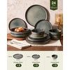 image:imageFamiware Milkyway Stoneware Dinnerware Set 12Piece Double Reactive Glaze Plates and Bowls Service for 4 Microwave and Dishwasher Safe ScratchResistant Moss Green amp CocoaGreenish Brown