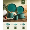 image:imageFamiware Star 12Piece Stoneware Dinnerware Set for 4  Oat Ceramic Ribbed Plates and Bowls  Modern Rustic Dishes Everyday amp Formal Use  Chip amp Scratch Resistant Microwave amp Dishwasher SafeSage Green