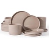 image:imageFamiware Star 12Piece Stoneware Dinnerware Set for 4  Oat Ceramic Ribbed Plates and Bowls  Modern Rustic Dishes Everyday amp Formal Use  Chip amp Scratch Resistant Microwave amp Dishwasher SafeCinnamon Brown