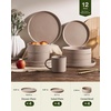 image:imageFamiware Star 12Piece Stoneware Dinnerware Set for 4  Oat Ceramic Ribbed Plates and Bowls  Modern Rustic Dishes Everyday amp Formal Use  Chip amp Scratch Resistant Microwave amp Dishwasher SafeCinnamon Brown