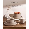 image:imageFamiware Star 12Piece Stoneware Dinnerware Set for 4  Oat Ceramic Ribbed Plates and Bowls  Modern Rustic Dishes Everyday amp Formal Use  Chip amp Scratch Resistant Microwave amp Dishwasher SafeCinnamon Brown