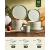image:imageFamiware Star 12Piece Stoneware Dinnerware Set for 4  Oat Ceramic Ribbed Plates and Bowls  Modern Rustic Dishes Everyday amp Formal Use  Chip amp Scratch Resistant Microwave amp Dishwasher SafeLight Green