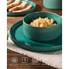 image:imageFamiware Star 12Piece Stoneware Dinnerware Set for 4  Oat Ceramic Ribbed Plates and Bowls  Modern Rustic Dishes Everyday amp Formal Use  Chip amp Scratch Resistant Microwave amp Dishwasher SafeSage Green