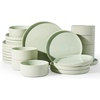 image:imageFamiware Star 12Piece Stoneware Dinnerware Set for 4  Oat Ceramic Ribbed Plates and Bowls  Modern Rustic Dishes Everyday amp Formal Use  Chip amp Scratch Resistant Microwave amp Dishwasher SafeLight Green