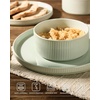 image:imageFamiware Star 12Piece Stoneware Dinnerware Set for 4  Oat Ceramic Ribbed Plates and Bowls  Modern Rustic Dishes Everyday amp Formal Use  Chip amp Scratch Resistant Microwave amp Dishwasher SafeLight Green