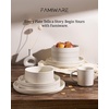 image:imageFamiware Star 12Piece Stoneware Dinnerware Set for 4  Oat Ceramic Ribbed Plates and Bowls  Modern Rustic Dishes Everyday amp Formal Use  Chip amp Scratch Resistant Microwave amp Dishwasher SafeOat