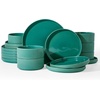 image:imageFamiware Star 12Piece Stoneware Dinnerware Set for 4  Oat Ceramic Ribbed Plates and Bowls  Modern Rustic Dishes Everyday amp Formal Use  Chip amp Scratch Resistant Microwave amp Dishwasher SafeSage Green