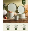 image:imageFamiware Star 12Piece Stoneware Dinnerware Set for 4  Oat Ceramic Ribbed Plates and Bowls  Modern Rustic Dishes Everyday amp Formal Use  Chip amp Scratch Resistant Microwave amp Dishwasher SafeLight Green