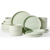 image:imageFamiware Star 12Piece Stoneware Dinnerware Set for 4  Oat Ceramic Ribbed Plates and Bowls  Modern Rustic Dishes Everyday amp Formal Use  Chip amp Scratch Resistant Microwave amp Dishwasher SafeLight Green