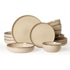 image:imageFamiware Milkyway Stoneware Dinnerware Set 12Piece Double Reactive Glaze Plates and Bowls Service for 4 Microwave and Dishwasher Safe ScratchResistant Moss Green amp CocoaMilk Tea