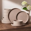 image:imageFamiware Star 12Piece Stoneware Dinnerware Set for 4  Oat Ceramic Ribbed Plates and Bowls  Modern Rustic Dishes Everyday amp Formal Use  Chip amp Scratch Resistant Microwave amp Dishwasher SafeCinnamon Brown